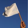 A hand holds up a white flag on a wooden pole against a clear blue sky, symbolizing peace—much like the approach of attorney Jeralyn Lawrence in resolving conflicts. From Lawrence Law Firm New Jersey Family Lawyer.