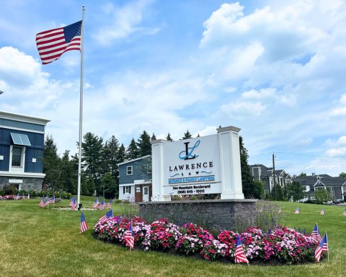 A large sign reading 